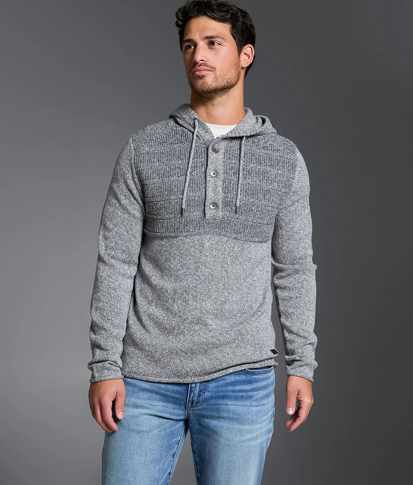 Tops | Outpost Makers Marled Henley Hooded Sweater Iron Heather