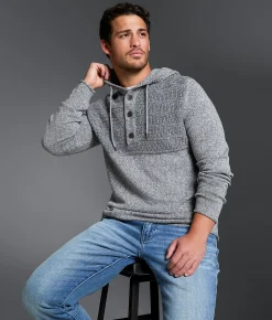Tops | Outpost Makers Marled Henley Hooded Sweater Iron Heather