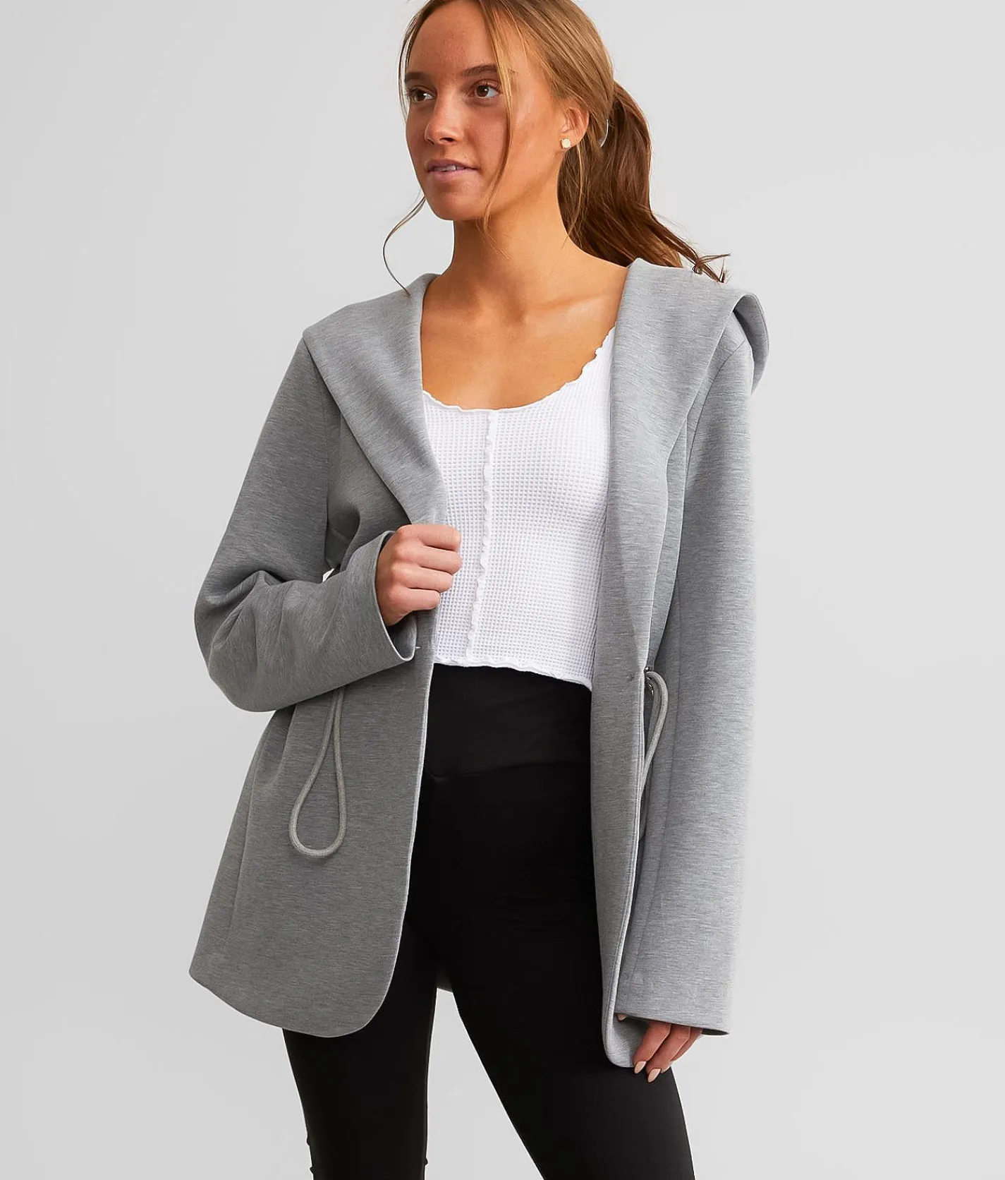 A. Peach Marled Knit Hooded Jacket Grey Hot