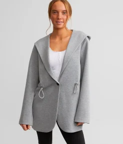 A. Peach Marled Knit Hooded Jacket Grey Hot