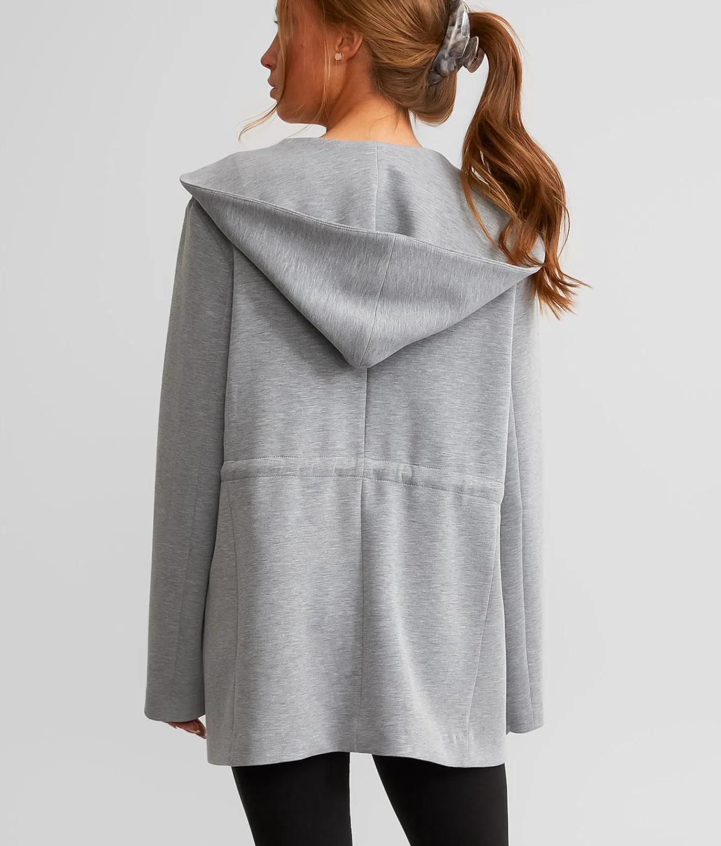 A. Peach Marled Knit Hooded Jacket Grey Hot