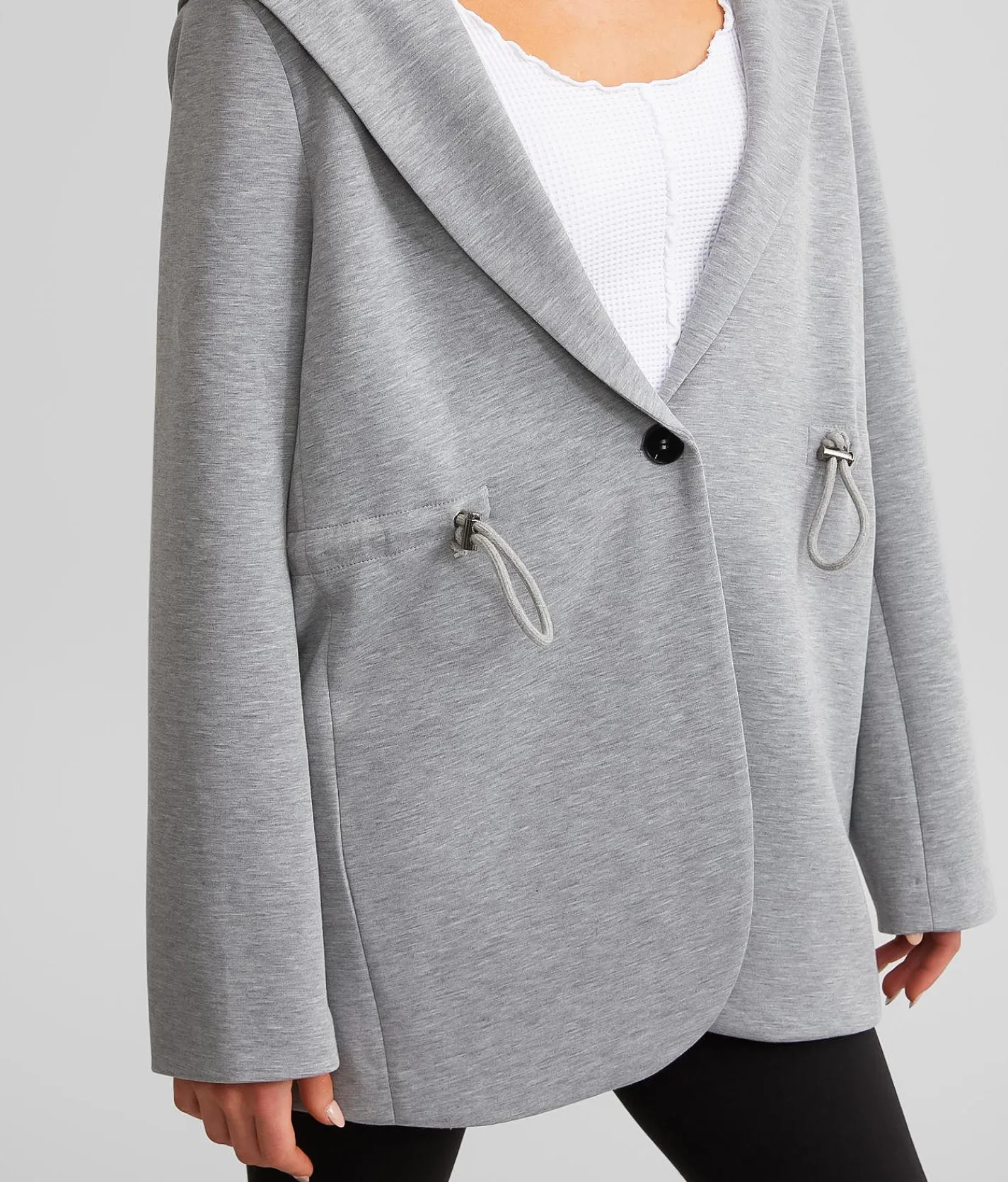 A. Peach Marled Knit Hooded Jacket Grey Hot
