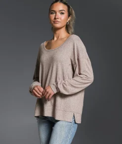 Buckle Black Marled Knit Top Cocoa Brown Sale