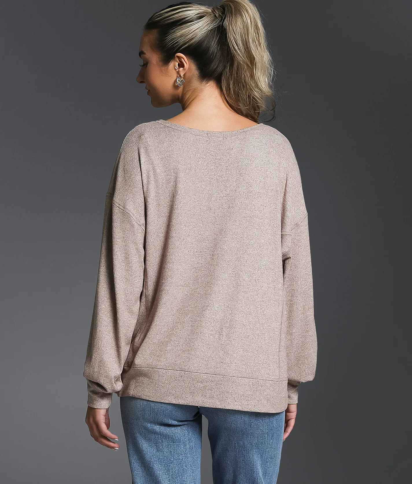 Buckle Black Marled Knit Top Cocoa Brown Sale