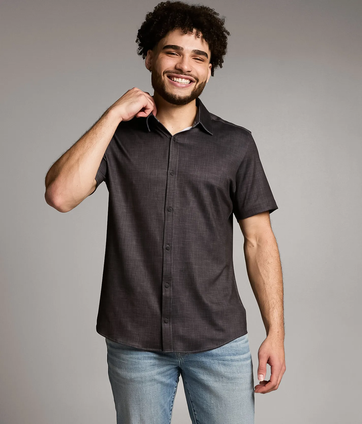 Tops | Maven Co-op Marled Performance Knit Shirt Black Grey