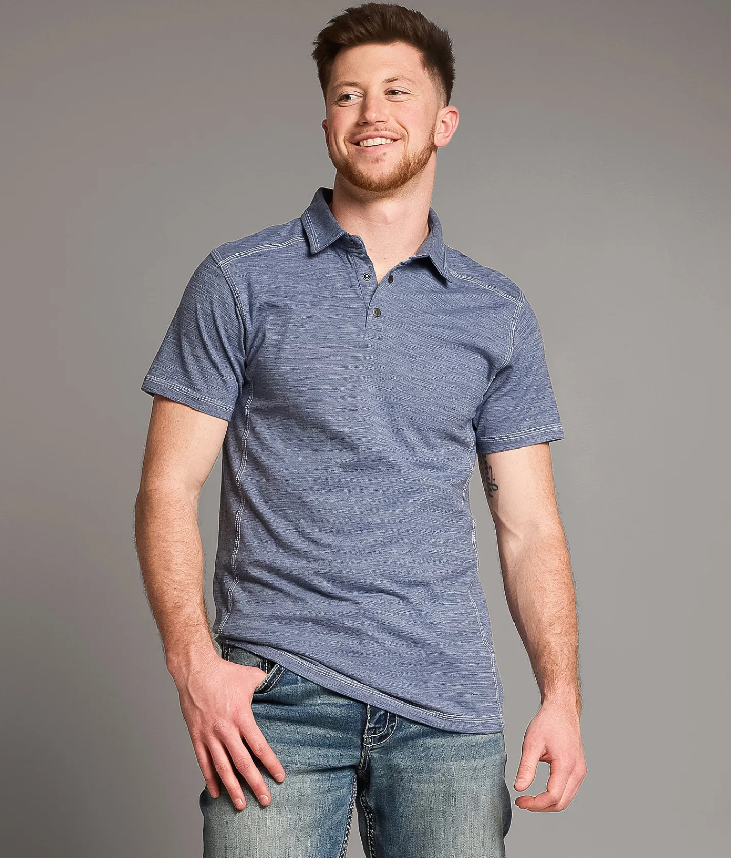 BKE Marled Polo Dark Denim Hot