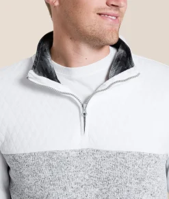 Departwest Marled Quarter Zip Pullover White Grey Hot
