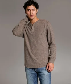 Tops | BKE Marled Snap Henley Brown Black