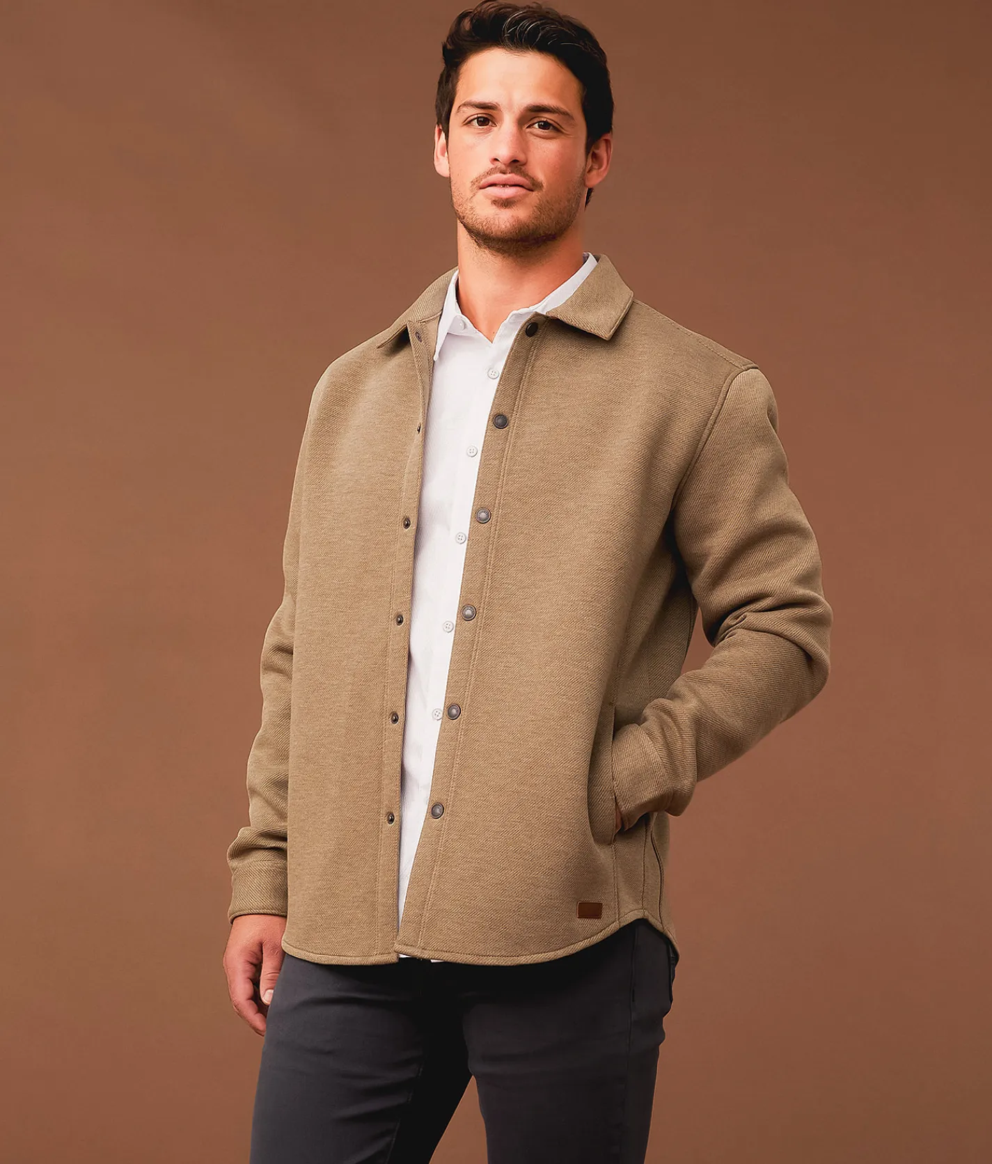 Outpost Makers Marled Twill Shacket Tan Grey Discount