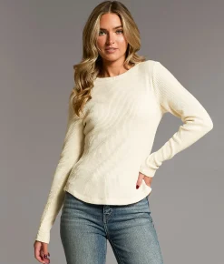 BKE Marled Waffle Knit Top Birch New