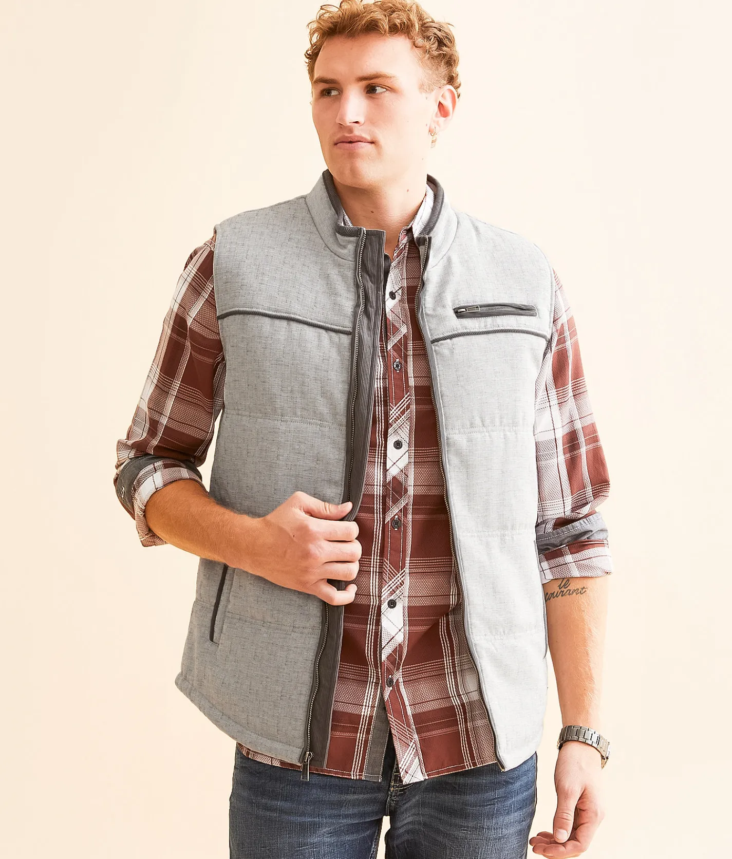 Outpost Makers Marled Woven Vest Grey Online
