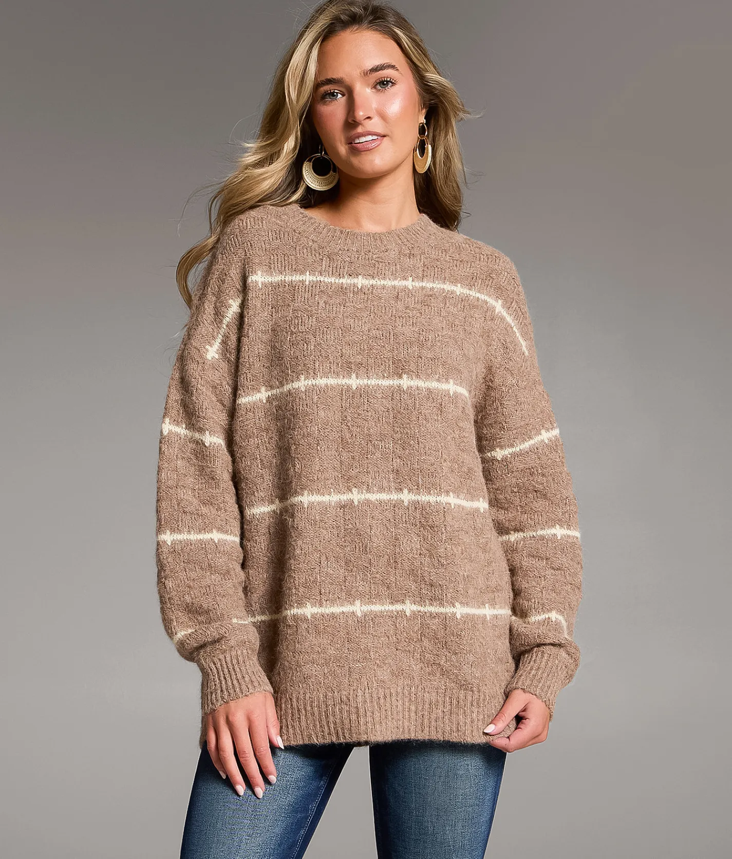 Tops | BKE Marl Striped Sweater Chocolate