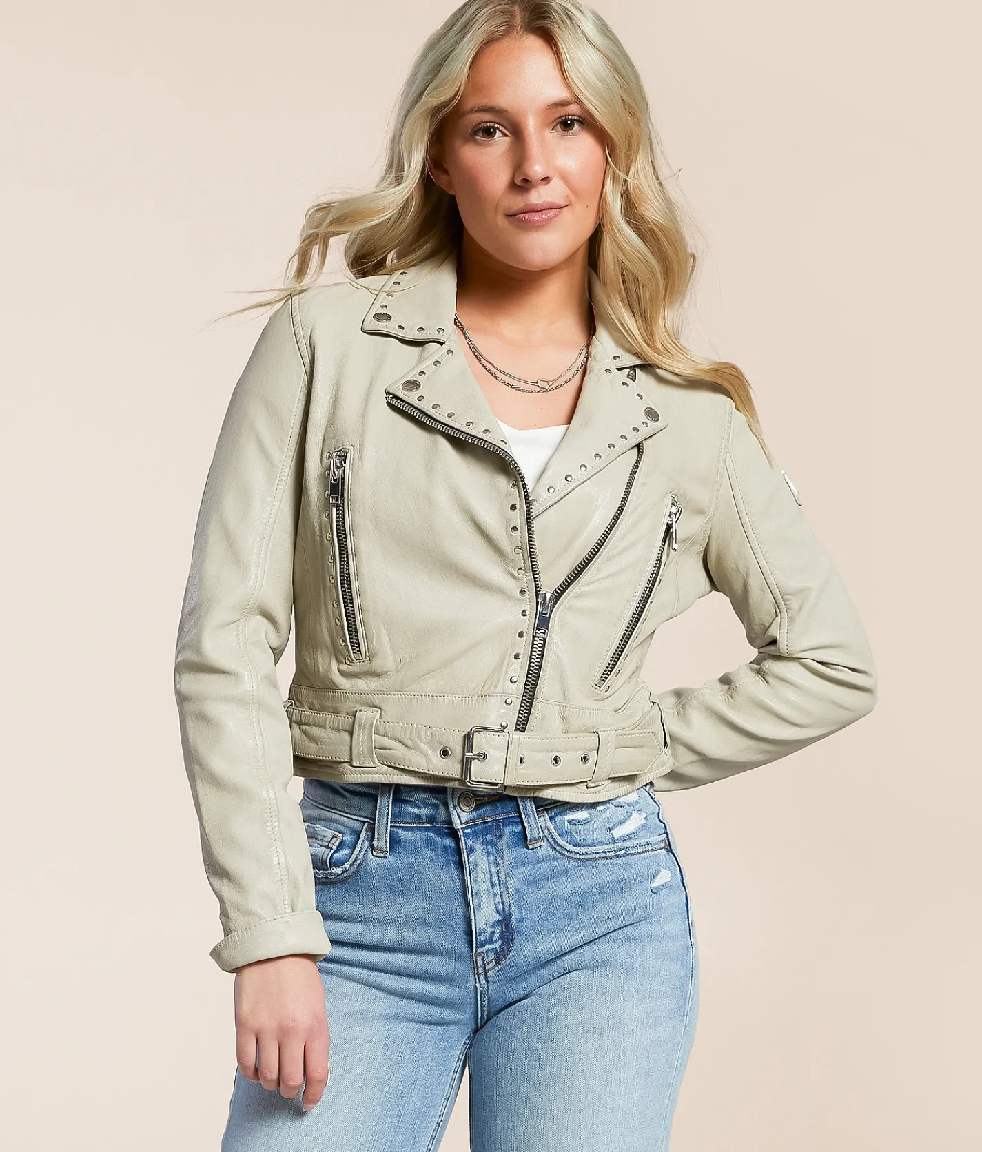 Mauritius Maryn Studded Leather Jacket Off White Online
