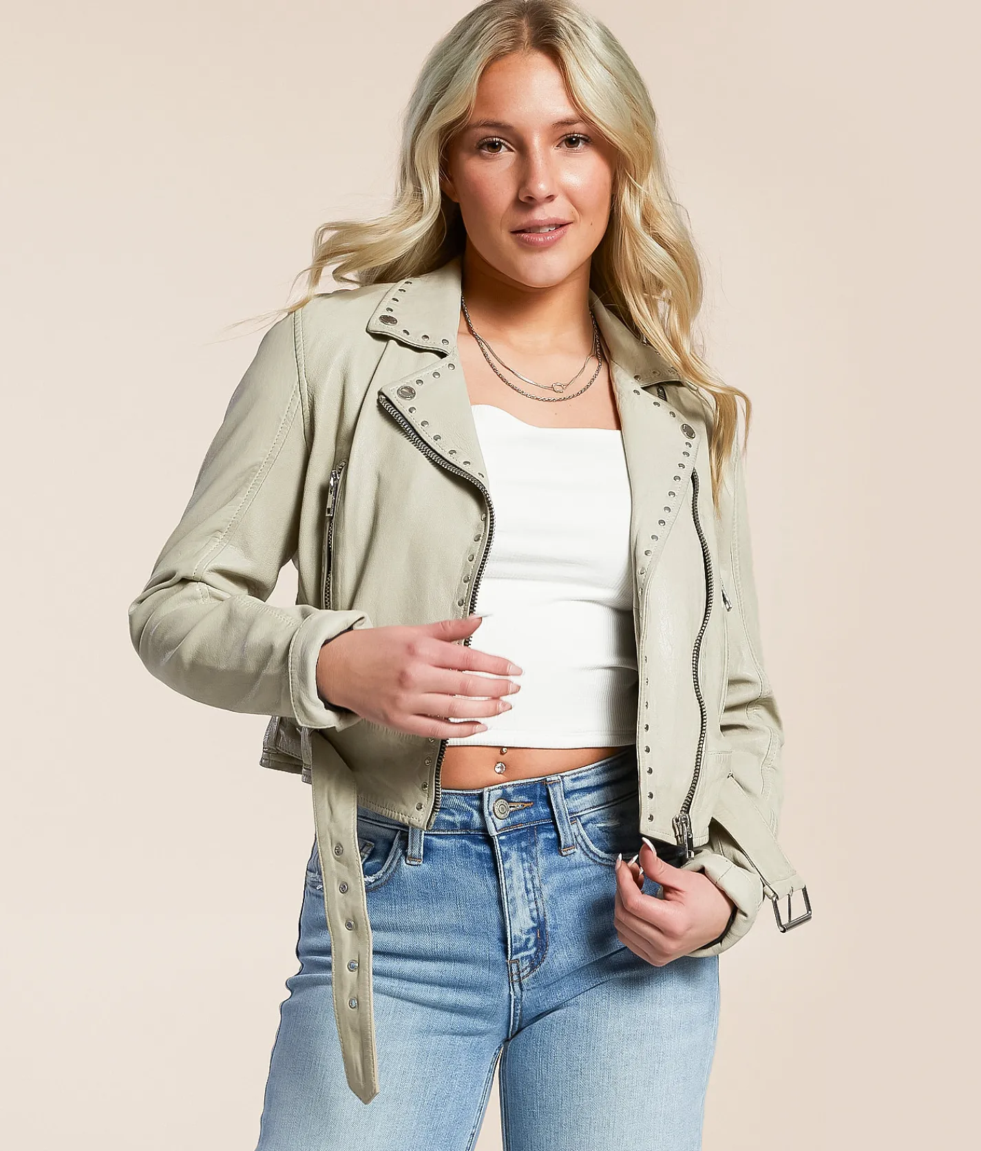 Mauritius Maryn Studded Leather Jacket Off White Online