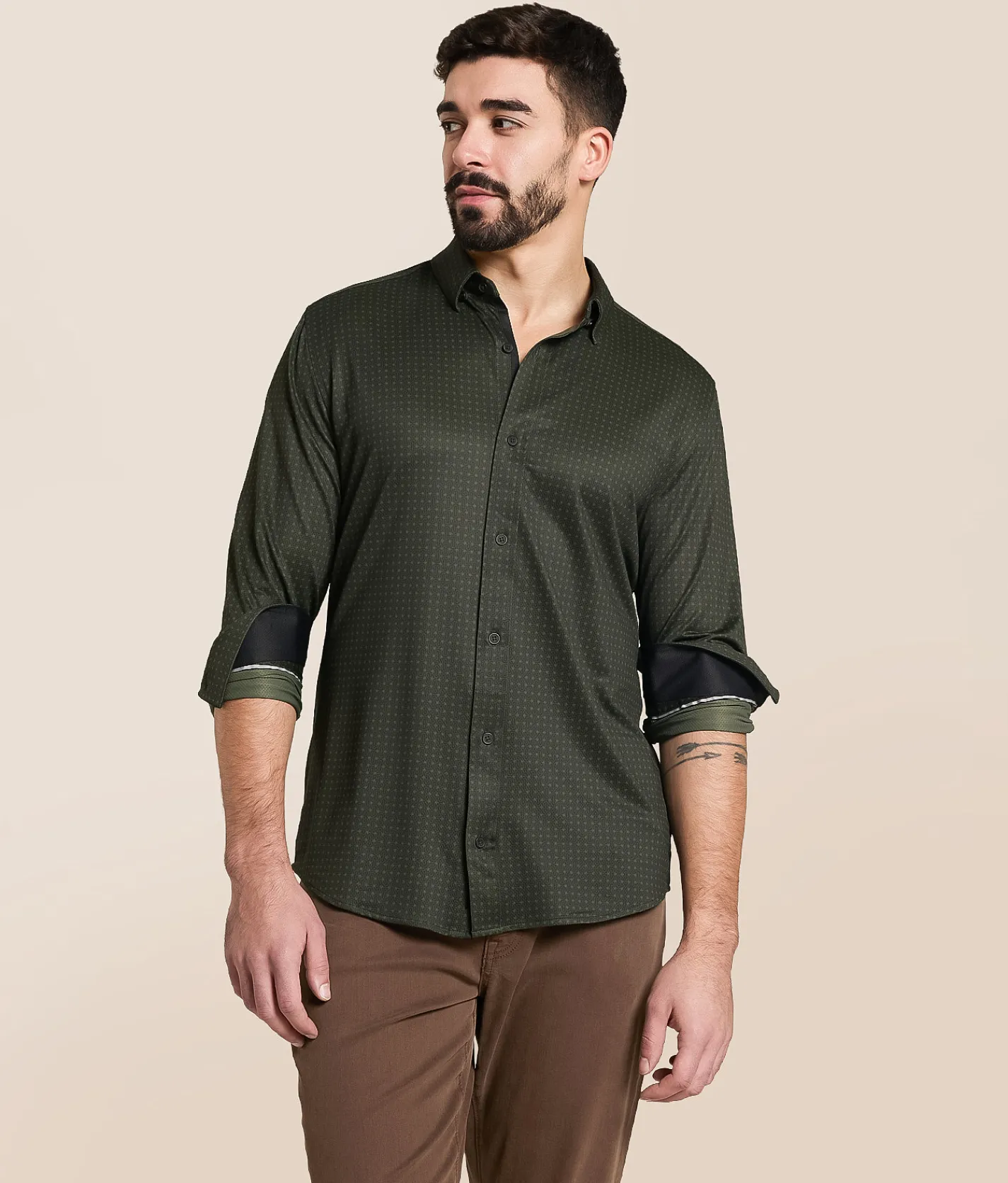 Tops | J.B. Holt Maze Knit Standard Performance Stretch Shirt Olive Black