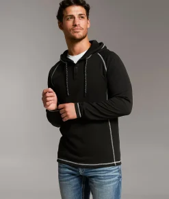 BKE McCallum Thermal Henley Hoodie Black Best
