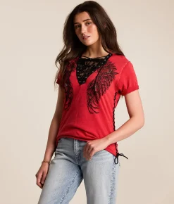 Tops | Affliction Medallion Lace-Up T-Shirt Cranberry Lava Wash