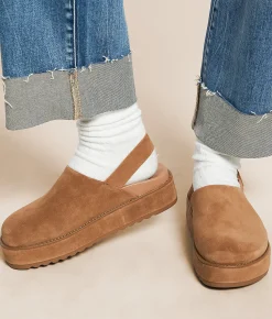 Steve Madden Mellow Leather Platform Clog Cognac Suede Hot