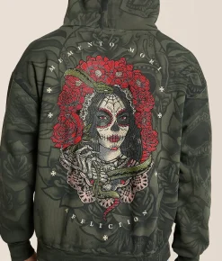 Affliction Memento Mori Hooded Sweatshirt Olive Reactive Best