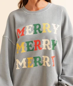 Modish Rebel Merry Merry Merry Oversized Pullover Washed Grey Discount