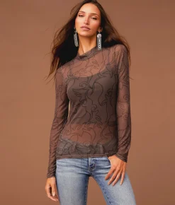 Sterling & Stitch Mesh Boot Stitch Top Brown Black Combo Best