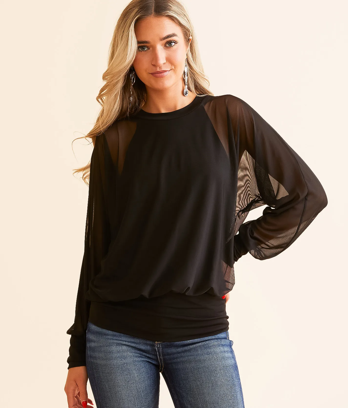 Daytrip Mesh Dolman Top Ivory Outlet