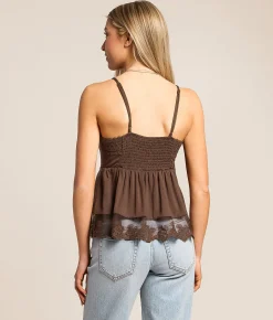 Willow & Root Mesh Lace Tank Top Brown New
