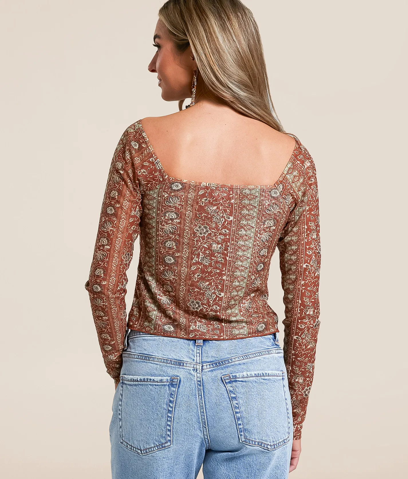 Tops | Willow & Root Mesh Split Hem Top Brown Assorted