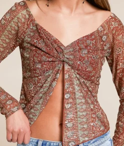 Tops | Willow & Root Mesh Split Hem Top Brown Assorted