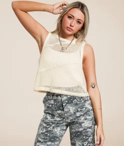 Gilded Intent Mesh Tank Top Cream Best