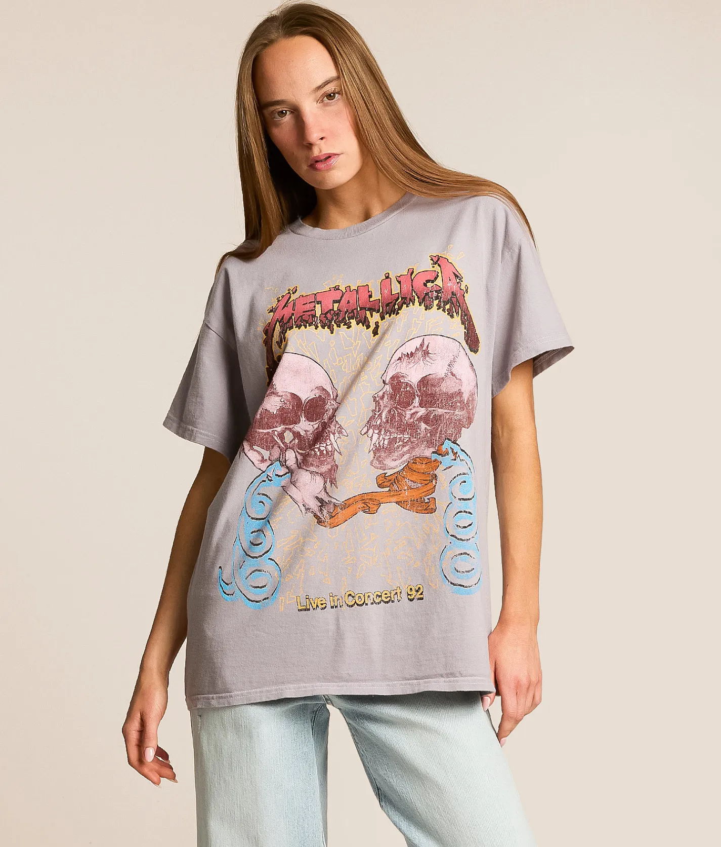 Tops | Merch Traffic Metallica '92 Tour Oversized Band T-Shirt Opal Grey