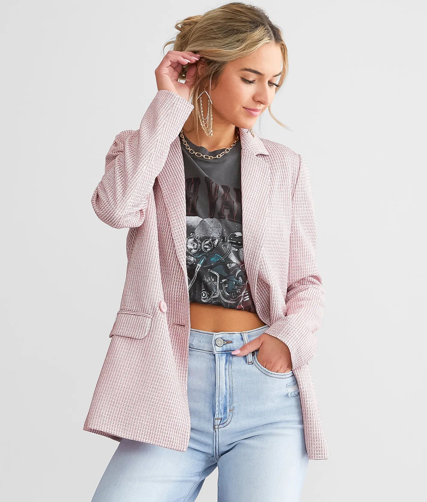 Tops|Coats & Jackets | Know One Cares Metallic Blazer Pink
