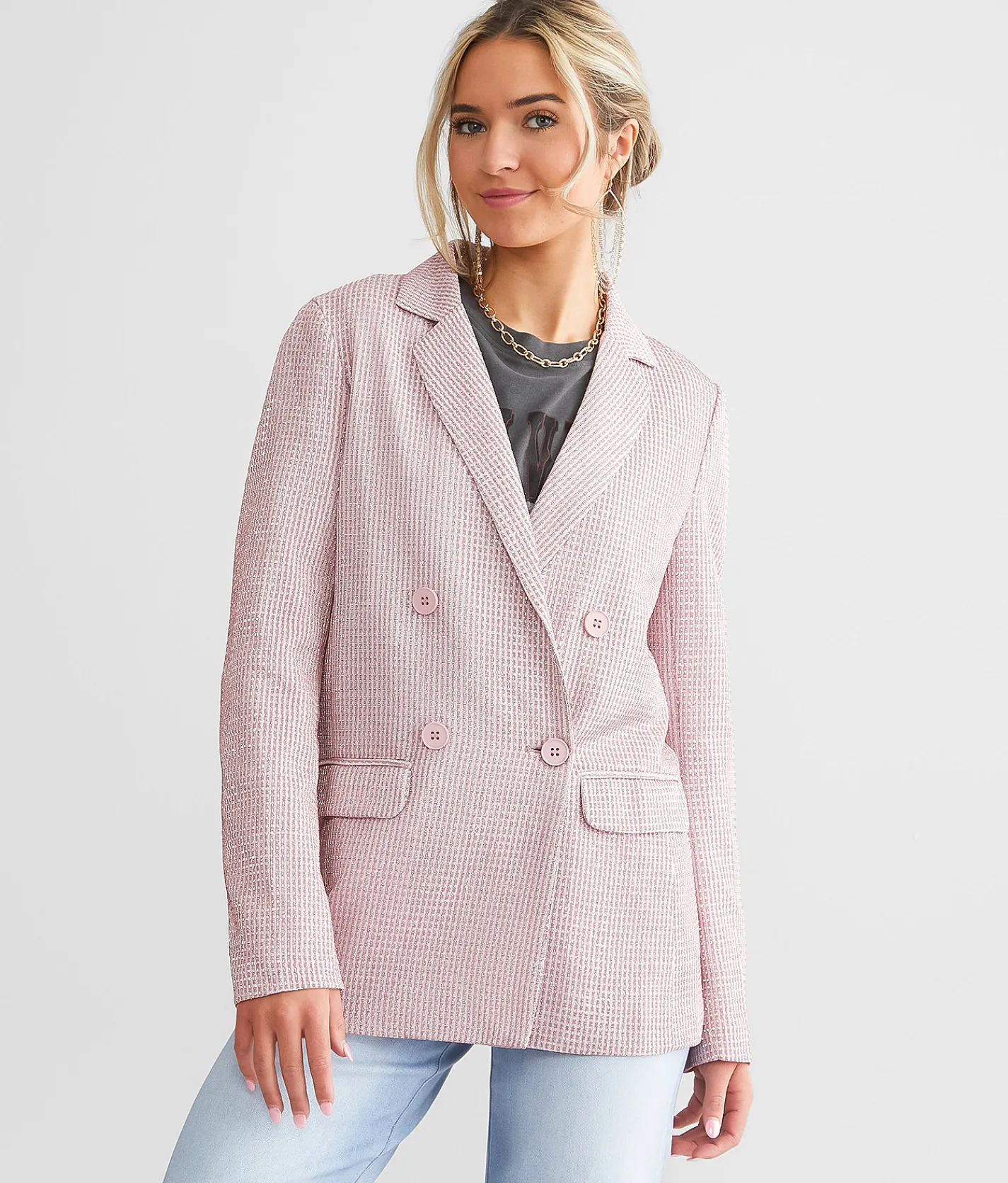 Tops|Coats & Jackets | Know One Cares Metallic Blazer Pink