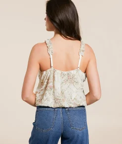 Tops | Daytrip Metallic Embroidered Floral Chiffon Tank Top Cream Multi