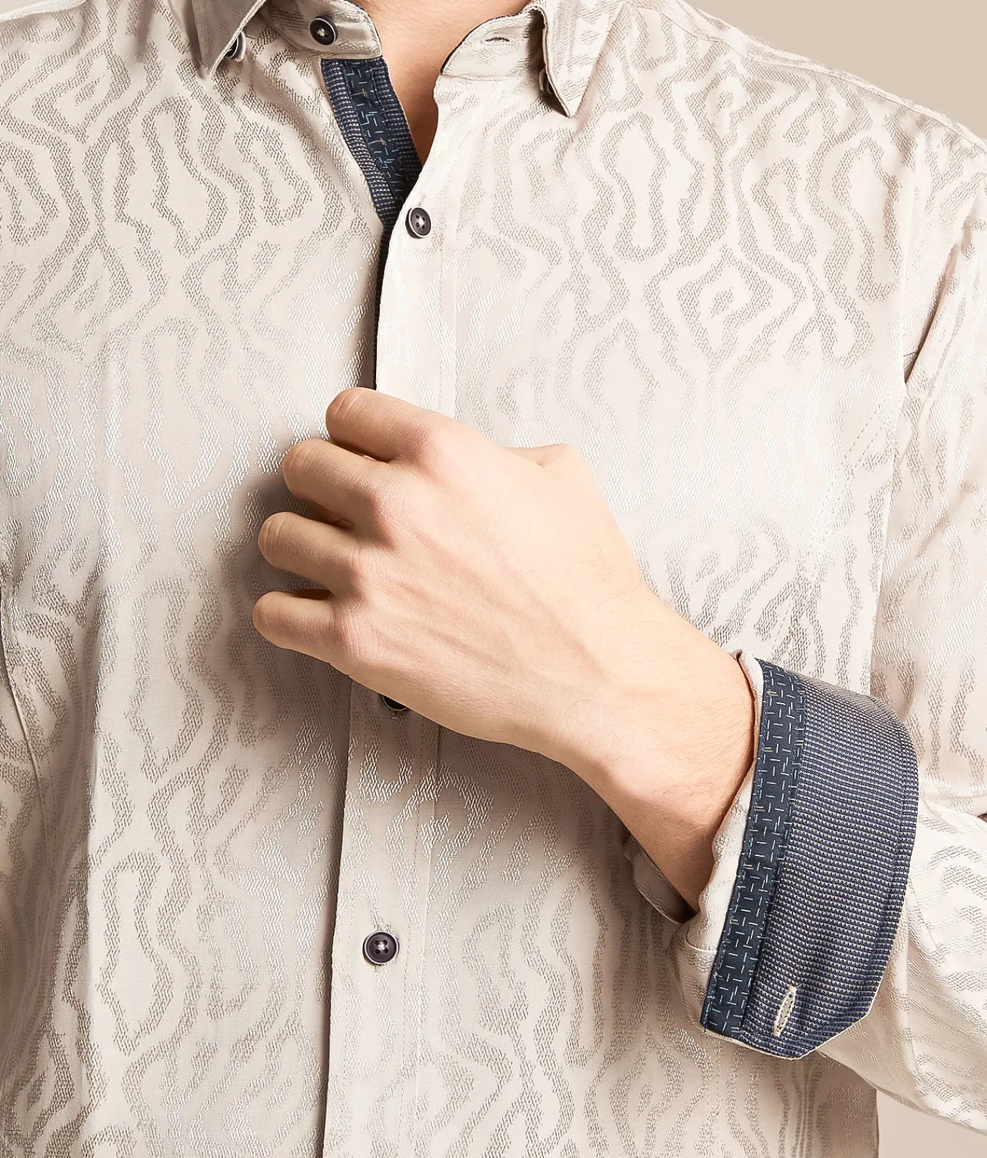 Eight X Metallic Embroidered Shirt Tan New