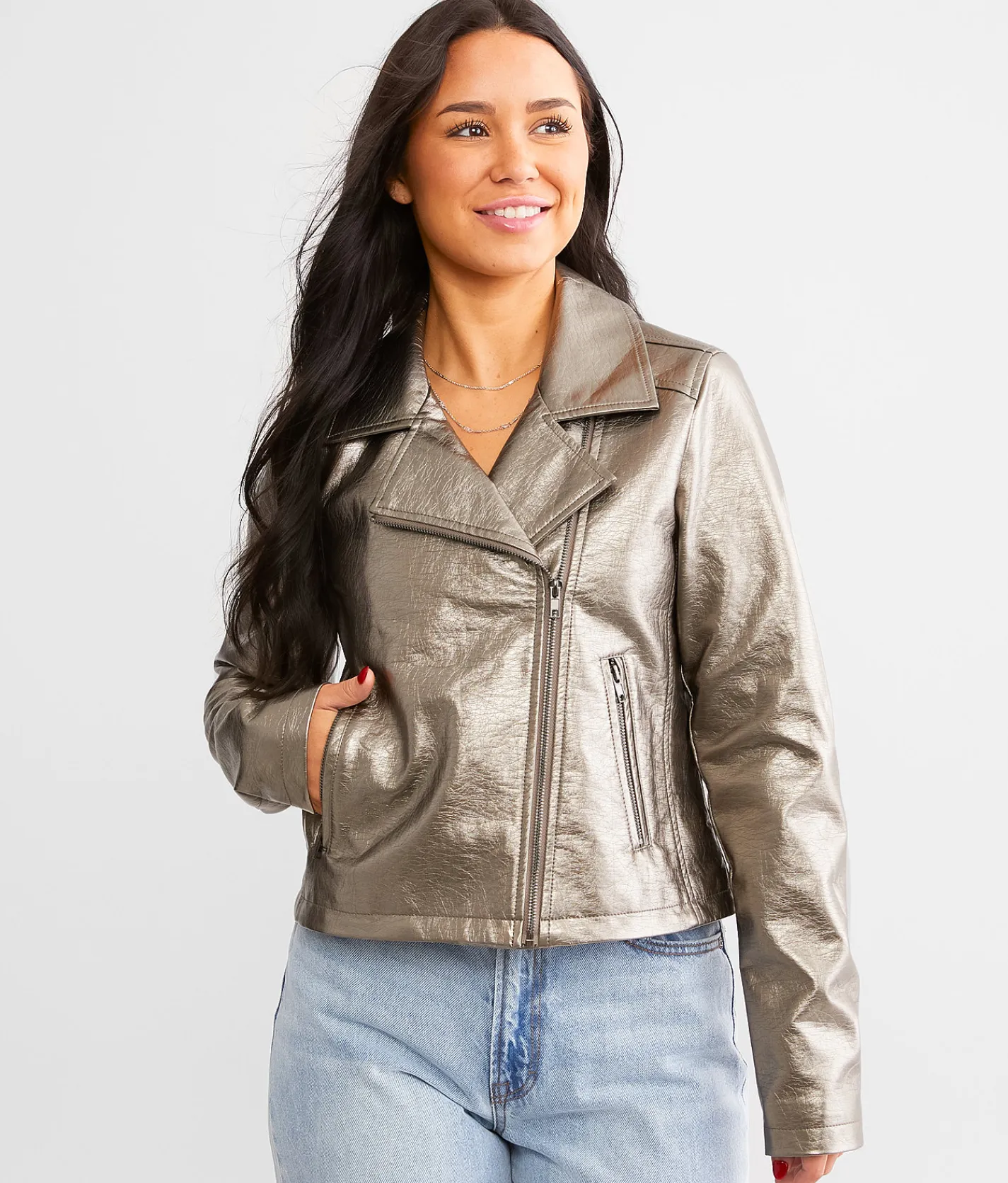 Willow & Root Metallic Moto Jacket Pewter Sale