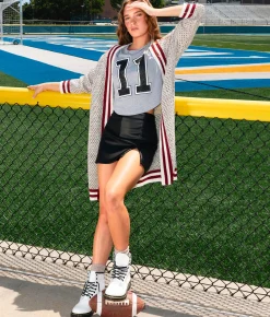 DH Apparel Metallic Open Stitch Cardigan Sweater Grey Best