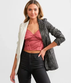 Tops|Coats & Jackets | A. Peach Metallic Split Blazer Black Cream