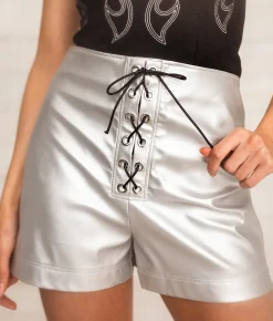 Bottoms|Shorts | Sterling & Stitch Metallic Star Short Metallic Silver