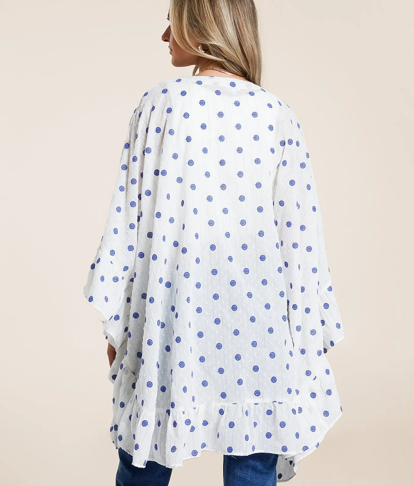 En Creme Metallic Striped Kimono White Blue Outlet