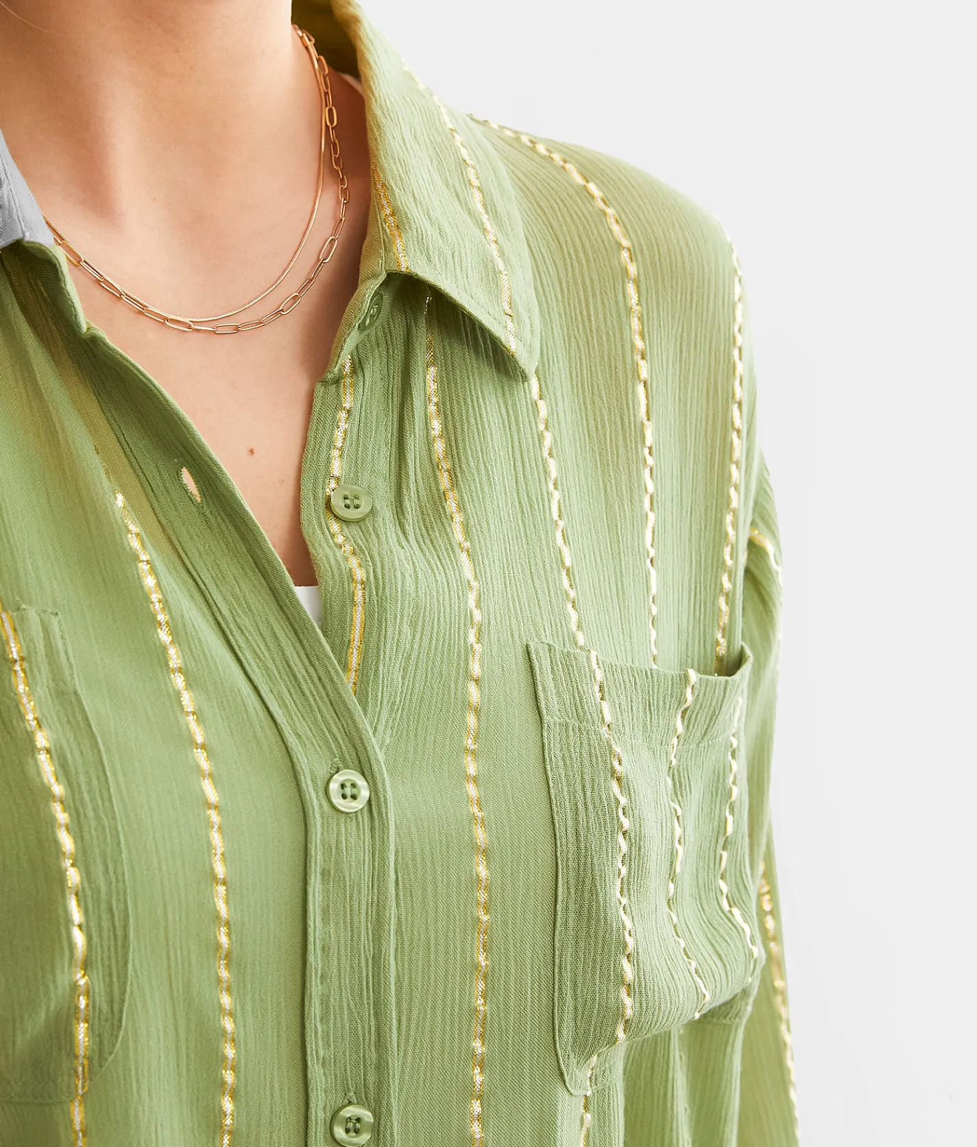 Tops | Daytrip Metallic Striped Shirt Sage