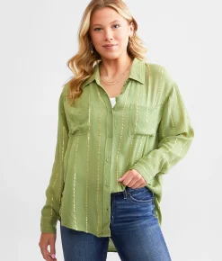 Tops | Daytrip Metallic Striped Shirt Sage