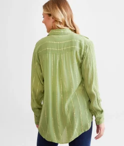 Tops | Daytrip Metallic Striped Shirt Sage