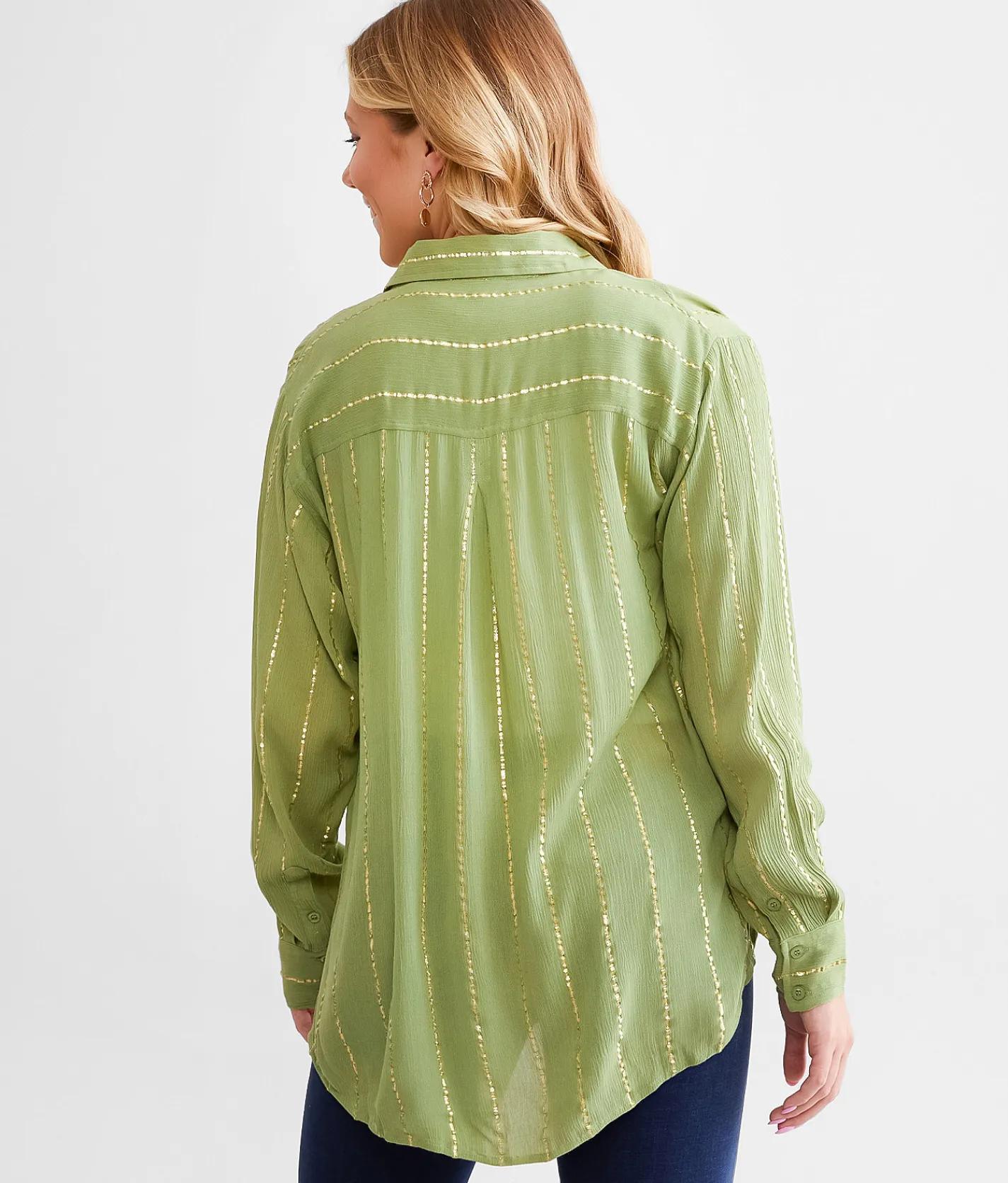 Tops | Daytrip Metallic Striped Shirt Sage