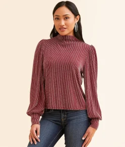 Daytrip Metallic Stripe Top Burgundy Hot