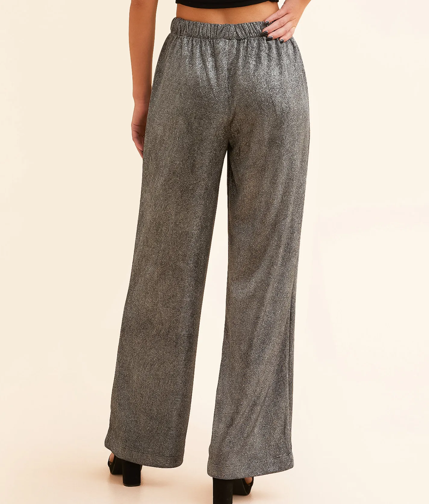 Willow & Root Metallic Trouser Pant Black Silver Discount