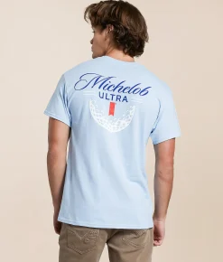 Brew City Michelob Ultra Golf Ball T-Shirt Light Blue Online