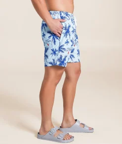 Bottoms|Swimwear | Tropical Bros Michelob Ultra Palm Fronds Swim Trunks Blue