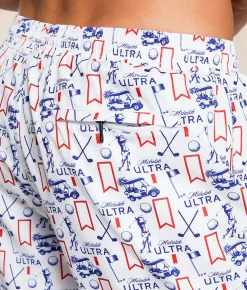 Bottoms|Swimwear | Tropical Bros Michelob Ultra® Stretch Swim Trunks White