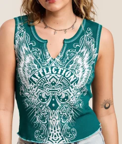 Tops | Affliction Middleham Canyon Tank Top Teal Reactive